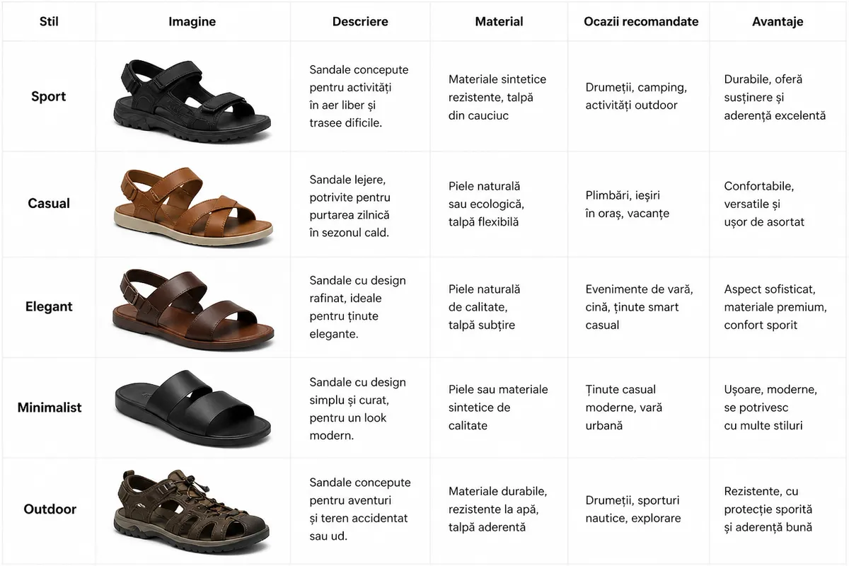 comparație sandale bărbați stil confort