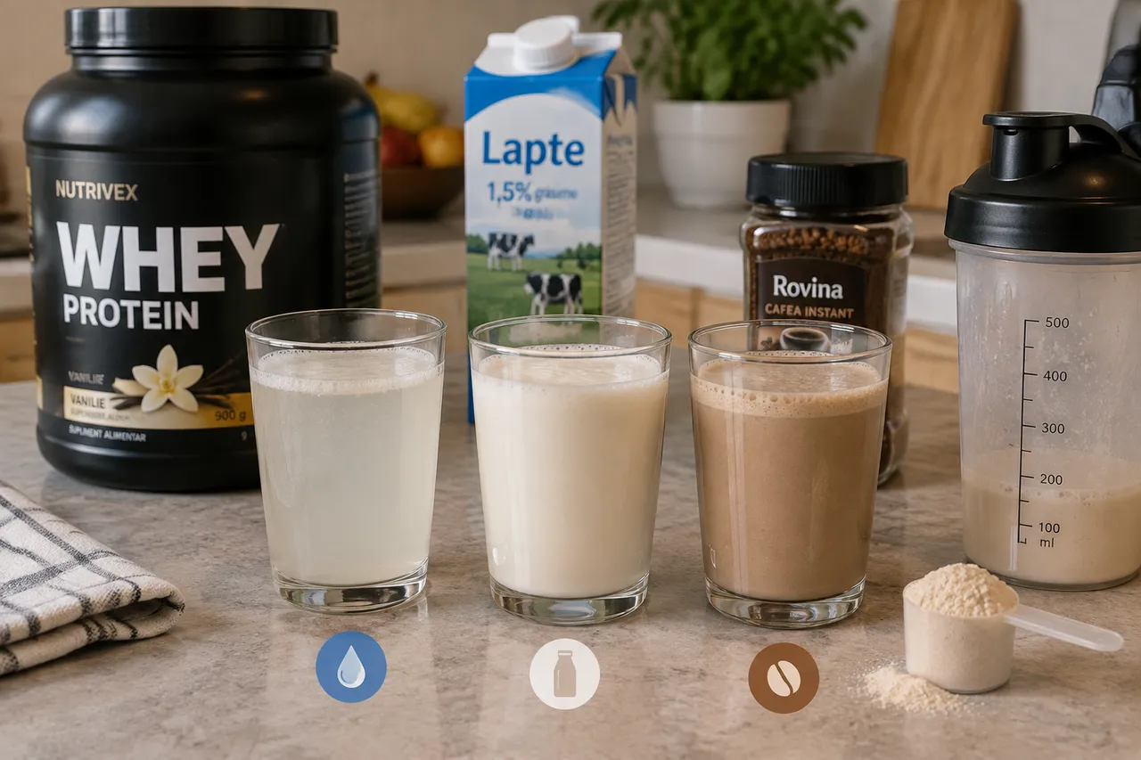 comparație whey cu apă lapte și cafea