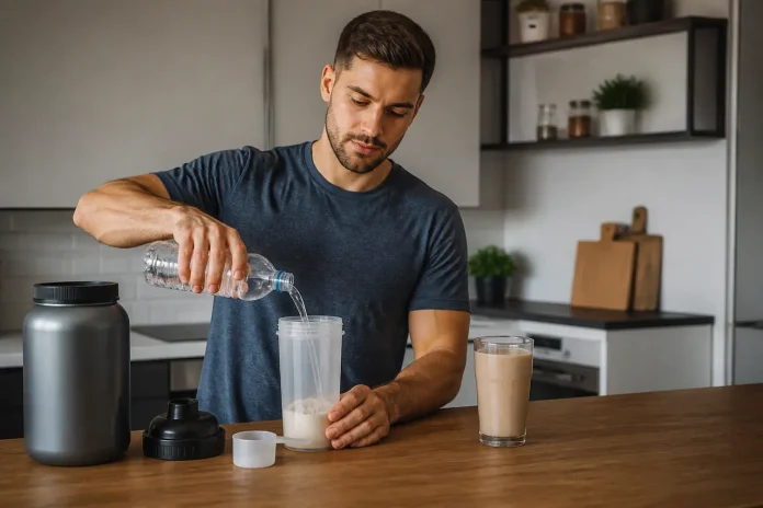 Shake-ul proteic fără cocoloașe începe cu lichidul și ordinea corectă