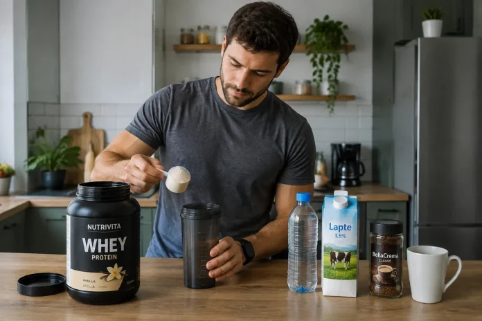 Whey amestecat cu apă lapte sau cafea pentru gust și digestie Whey amestecat cu apă lapte sau cafea pentru gust și digestie