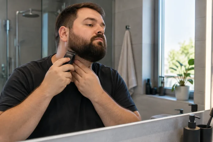 Barba deasă pe o față rotundă care definește mai bine mandibula