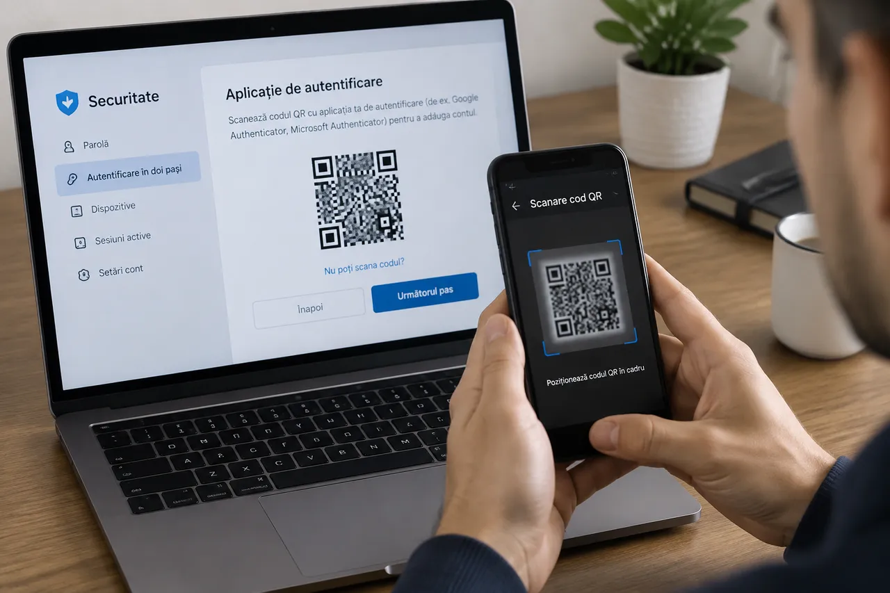 configurare 2FA cu cod QR și cod de verificare