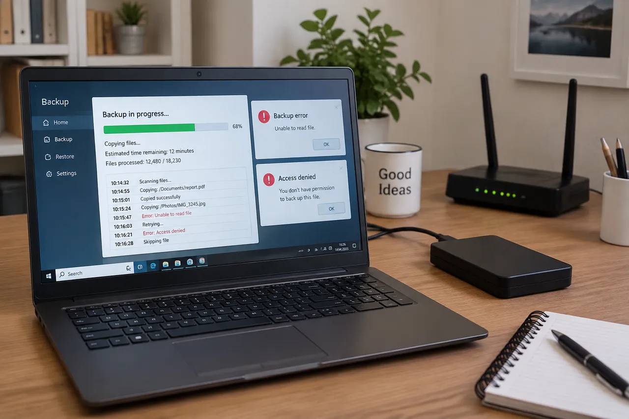 verificare backup automat și erori de copiere